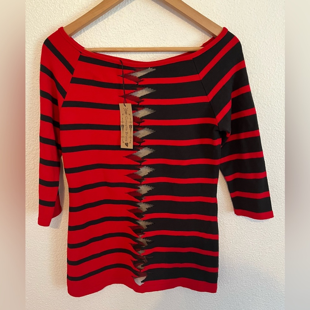 Concetta Bruce 3/4 Sleeve Cut Out Red & Black Top Size Small